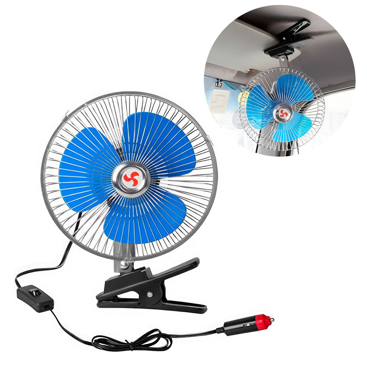 GENERICO - Ventilador Giratorio Viento Fuerte con Gancho 6Pg 12V