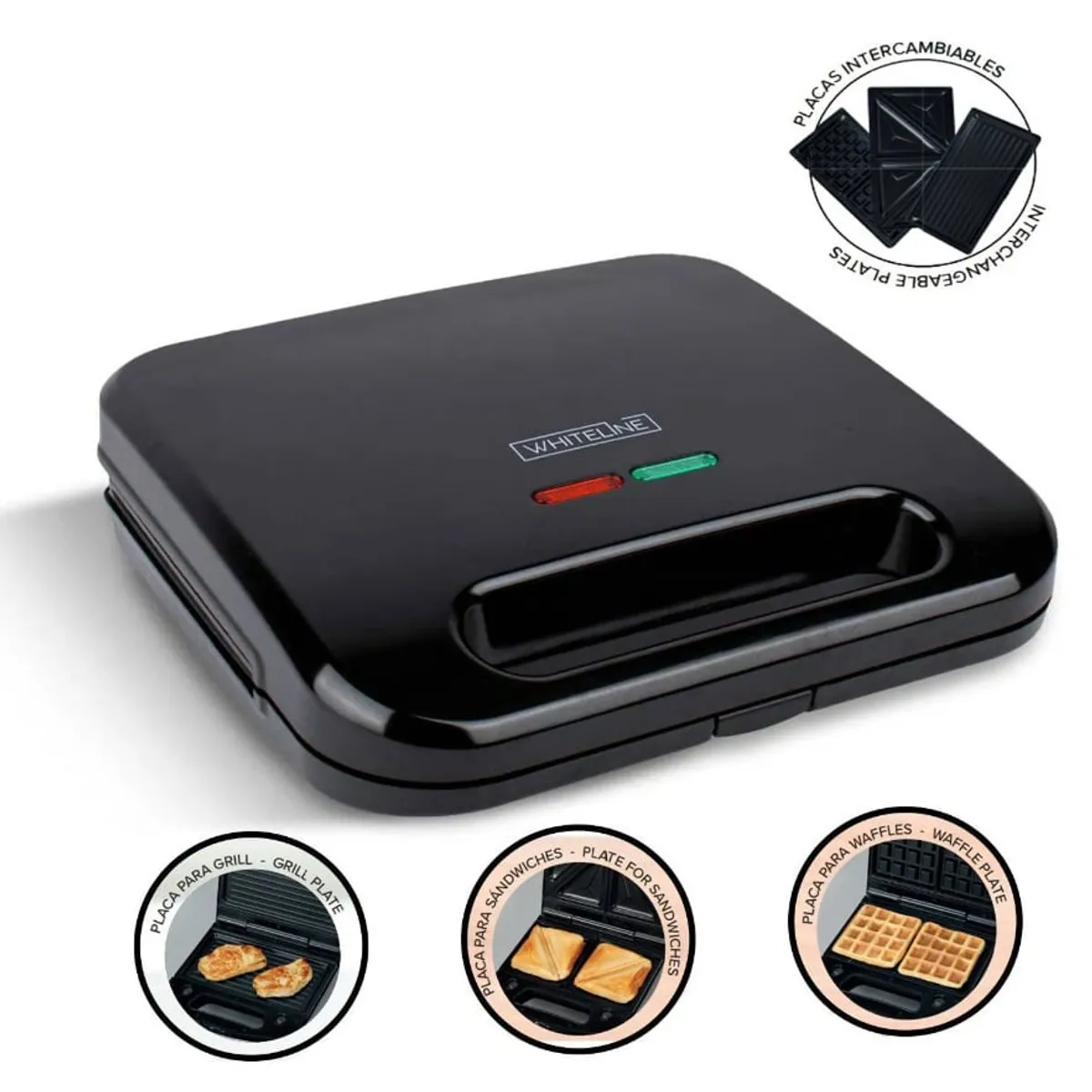WHITELINE - Sandwichera Placas Intercambiables 3 en 1 Whiteline