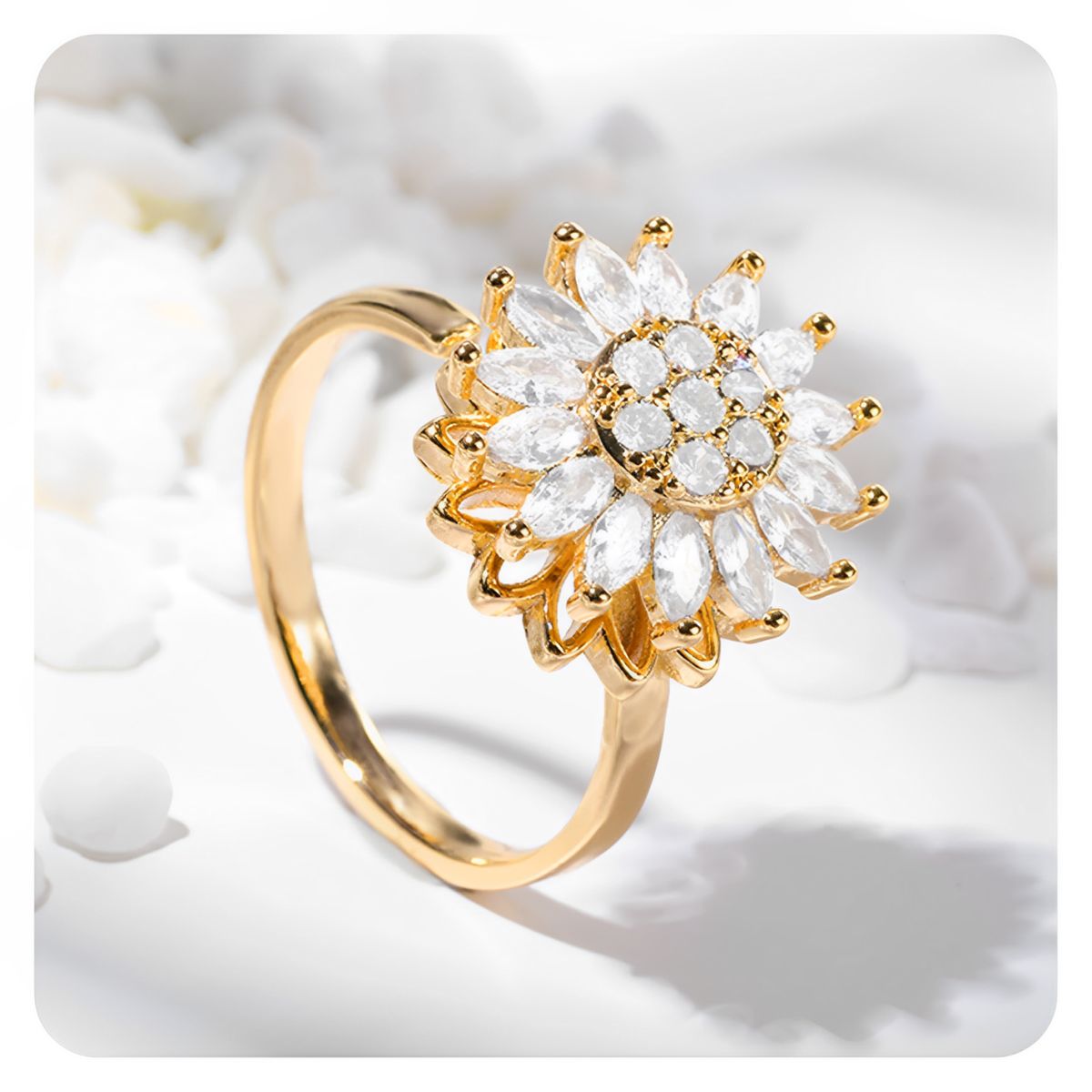 GENERICO - Anillo Mujer Girasol Flor Amarilla Antiestrés Regalo Joya Acero