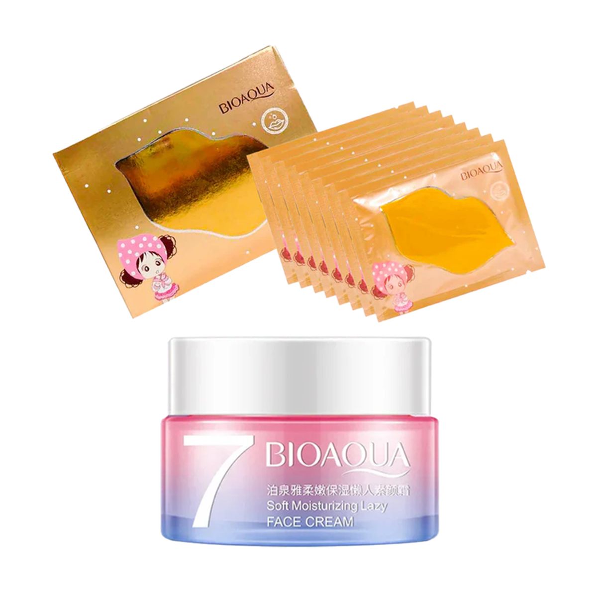 BIOAQUA - Crema Facial Aclaradora + Mascarilla labial de Colágeno Dorada