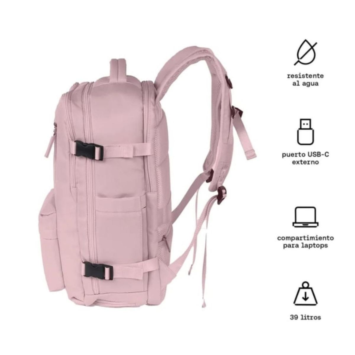 KUZLER - Mochila de viaje deportiva cabinera grande espaciosa rosada Kuzler