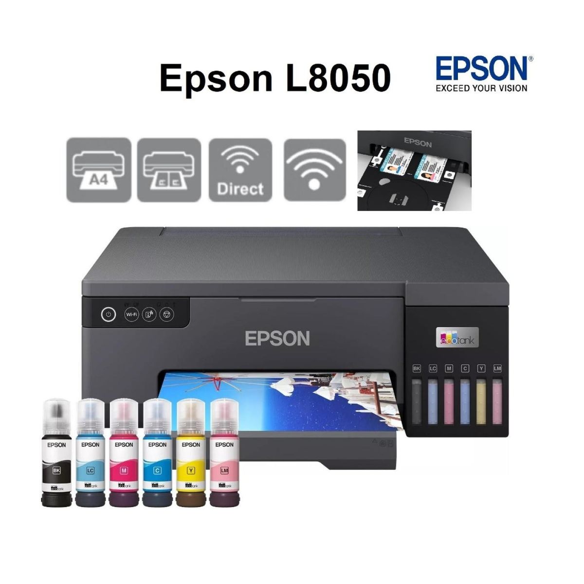 EPSON - Impresora Fotografica Epson Ecotank L8050 PVC CD DVD USB Wi-Fi Direct