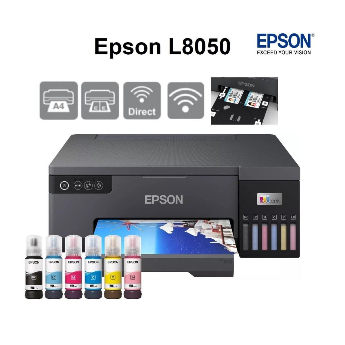 EPSON - Impresora Fotografica Epson Ecotank L8050 PVC CD DVD USB Wi-Fi Direct