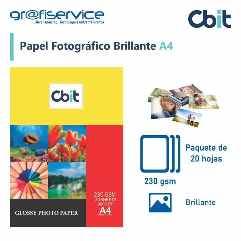 GENERICO - Papel Fotográfico Brillante A4 CBIT 20h 230g