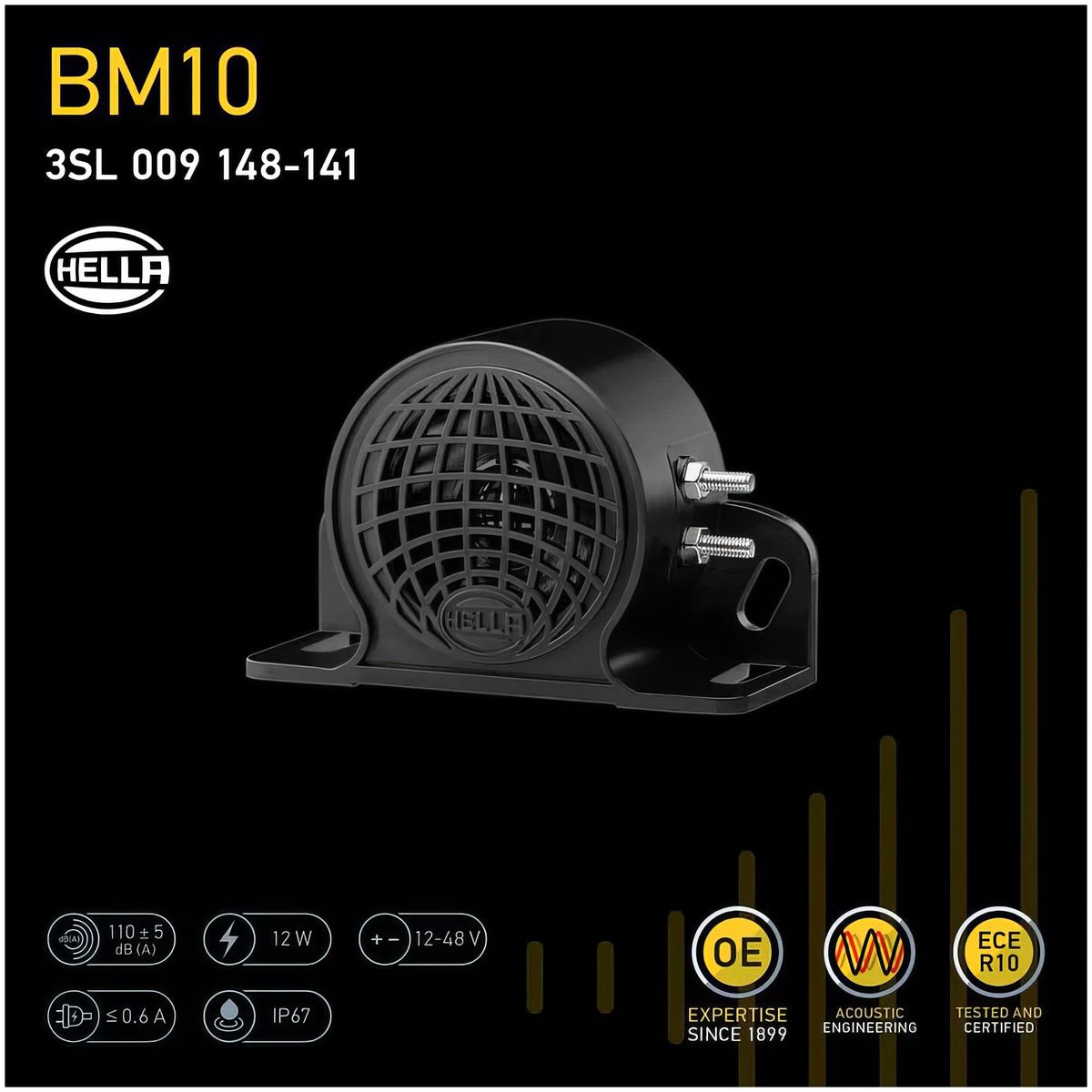 HELLA - Sirena de Retroceso 9V/48V 110 Db Multivoltaje Hella