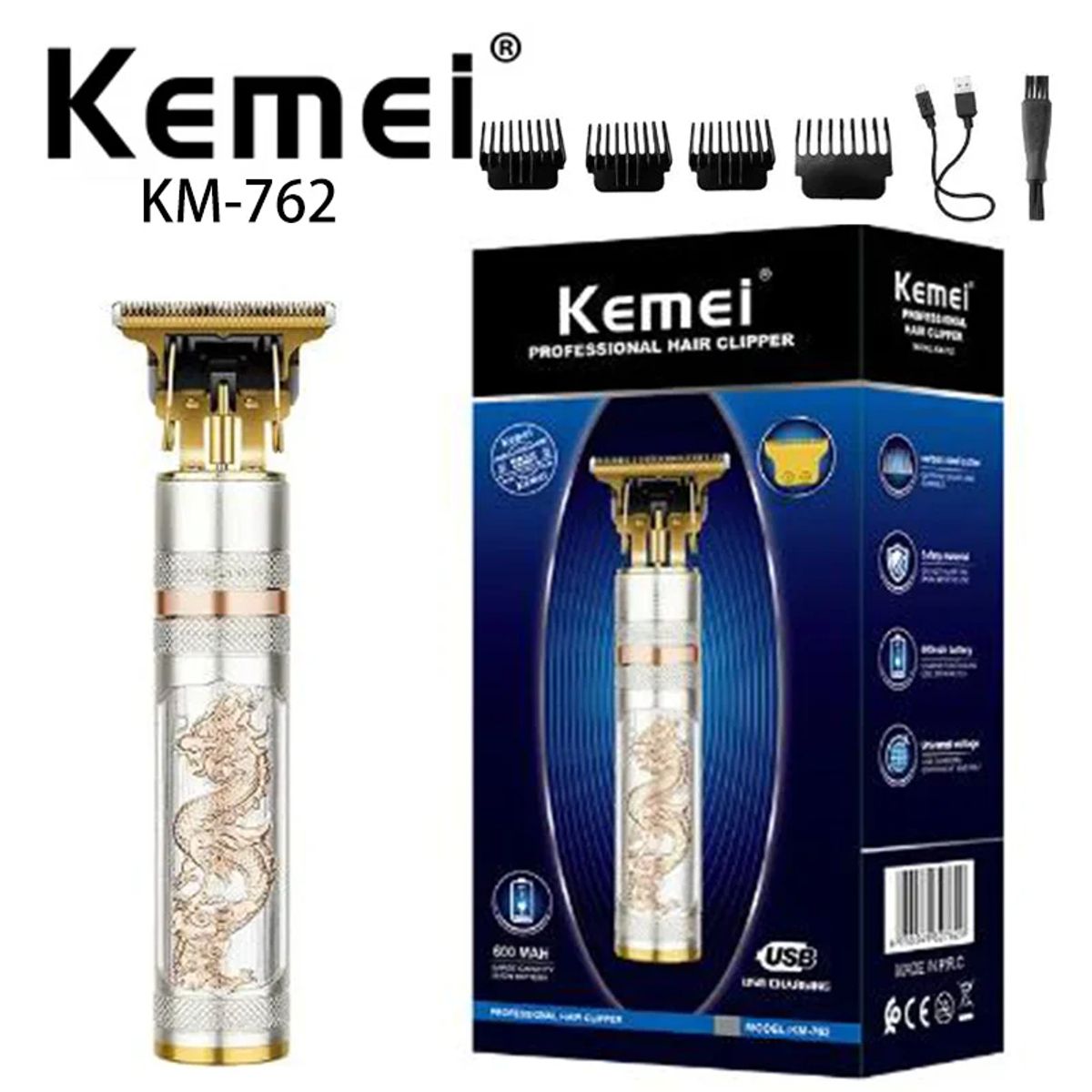 KEMEI - Afeitadora Profesional Portátil 2 en 1 Hombre Kemei Mod KM-762 Genieka
