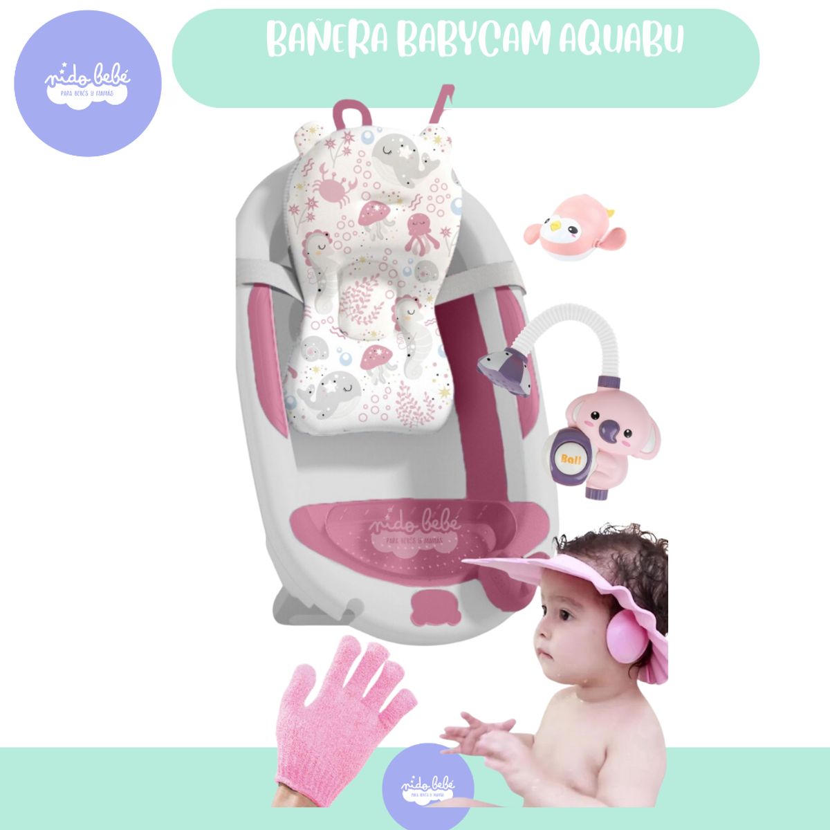 GENERICO - Bañera de bebé con AQUABU  ROSA BABY CAM