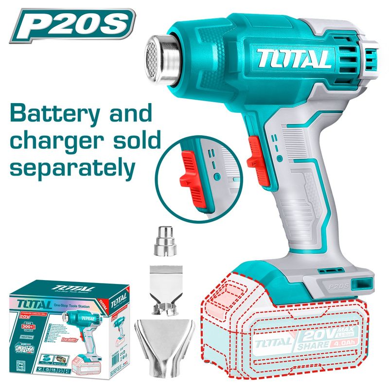 TOTAL TOOLS - PISTOLA DE CALOR 20V INALÁMBRICA A BATERIA CALENTADOR TOTAL TBLI2002