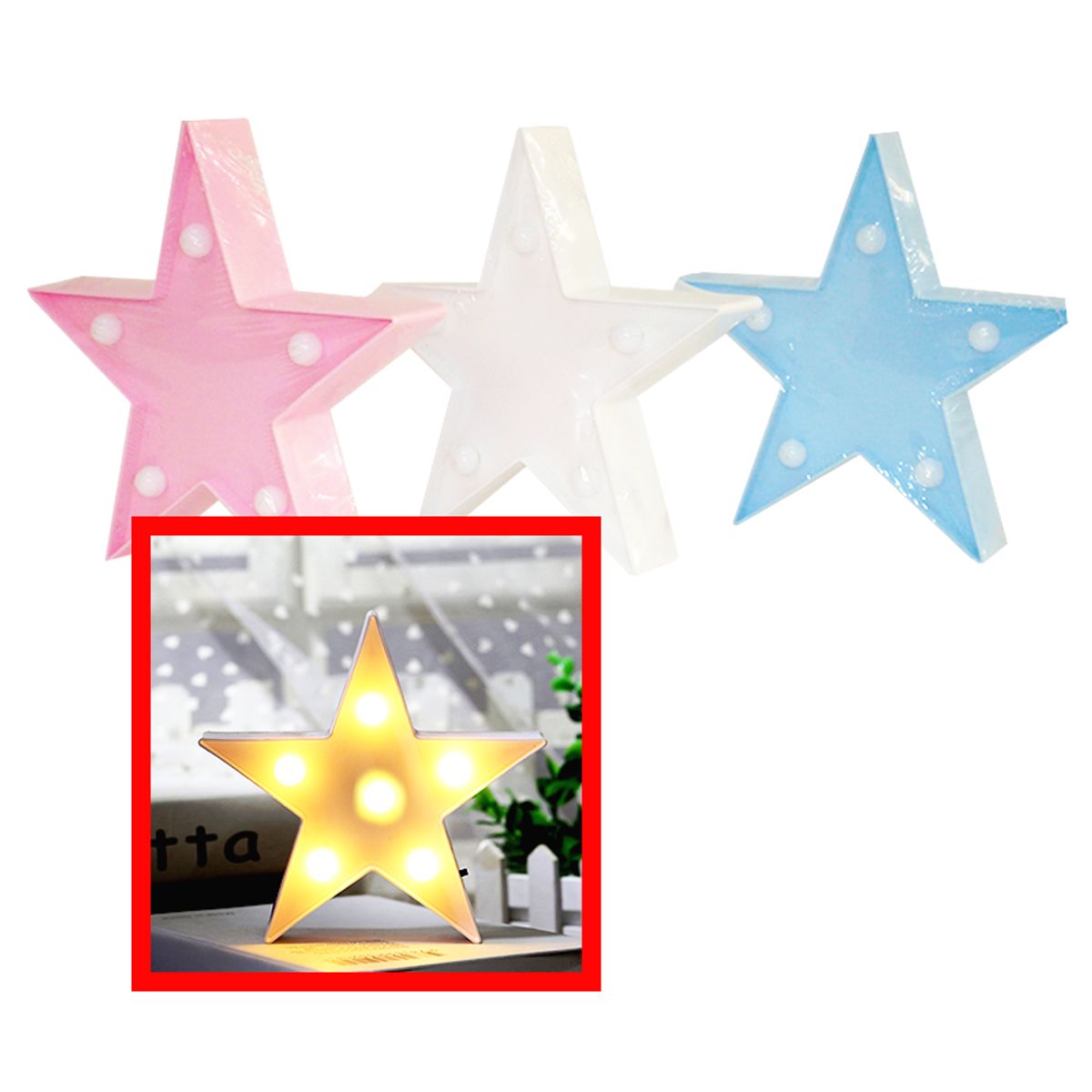 GENERICO - Lámpara Led Forma De Estrella set por 3 unidades