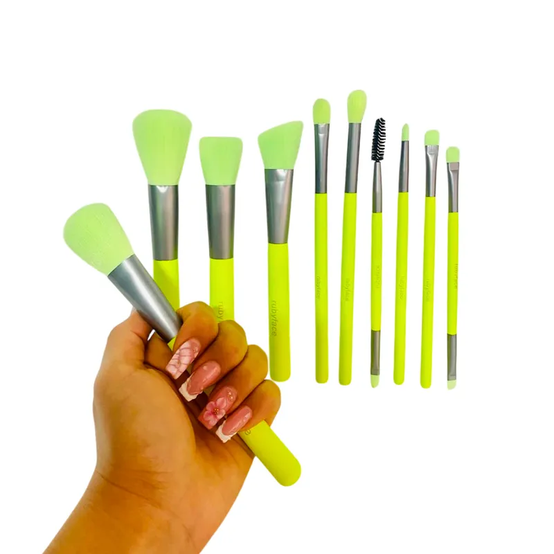 GENERICO - Set De 10 Brochas Rostro y Ojos Green Neon Summer