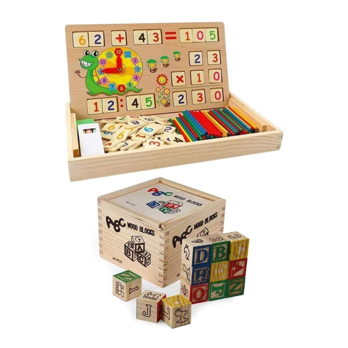 GENERICO - Didácticos Pizarra Multifuncional Con Reloj + Cubo ABC 48Pzs