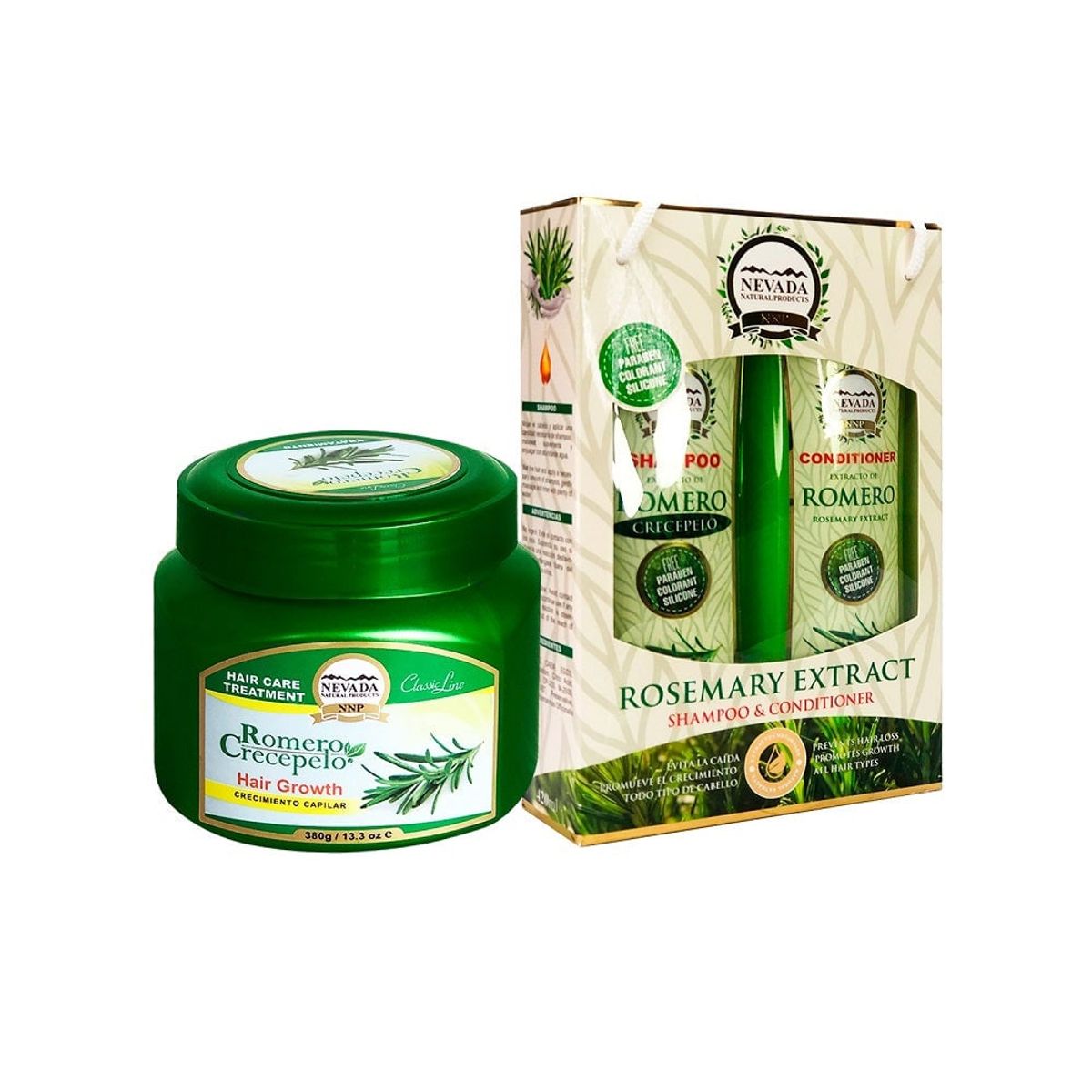 NEVADA NATURAL PRODUCTS - Crema romero 380Gr + Shampoo Romero Crecepelo + Acondicionador 420ml
