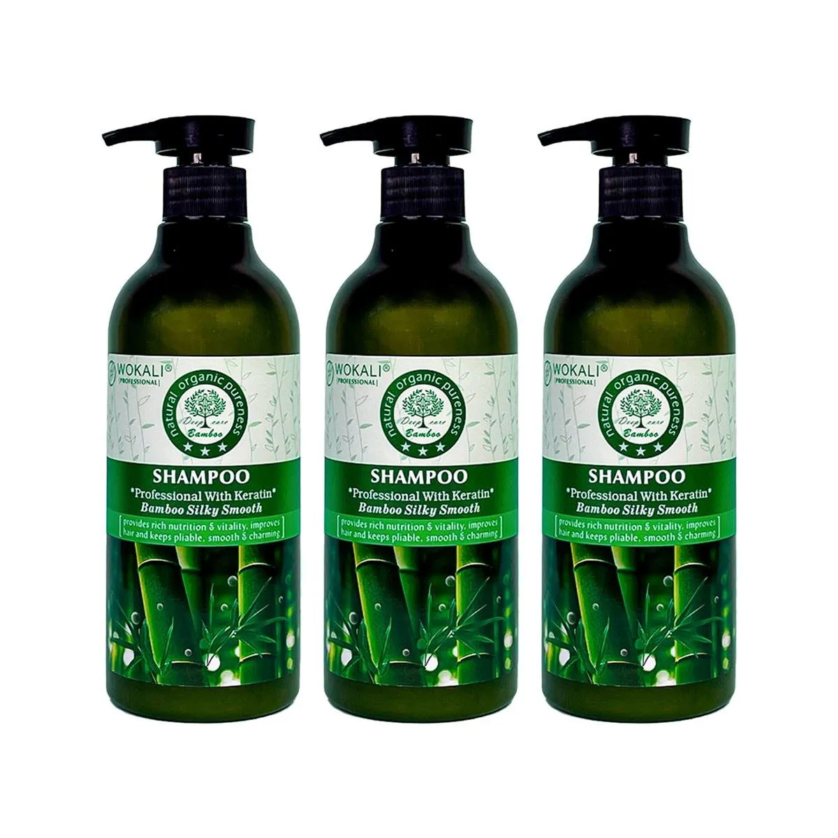 WOKALI - Shampoo De Bamboo Wokali 550ml 3 Unidades