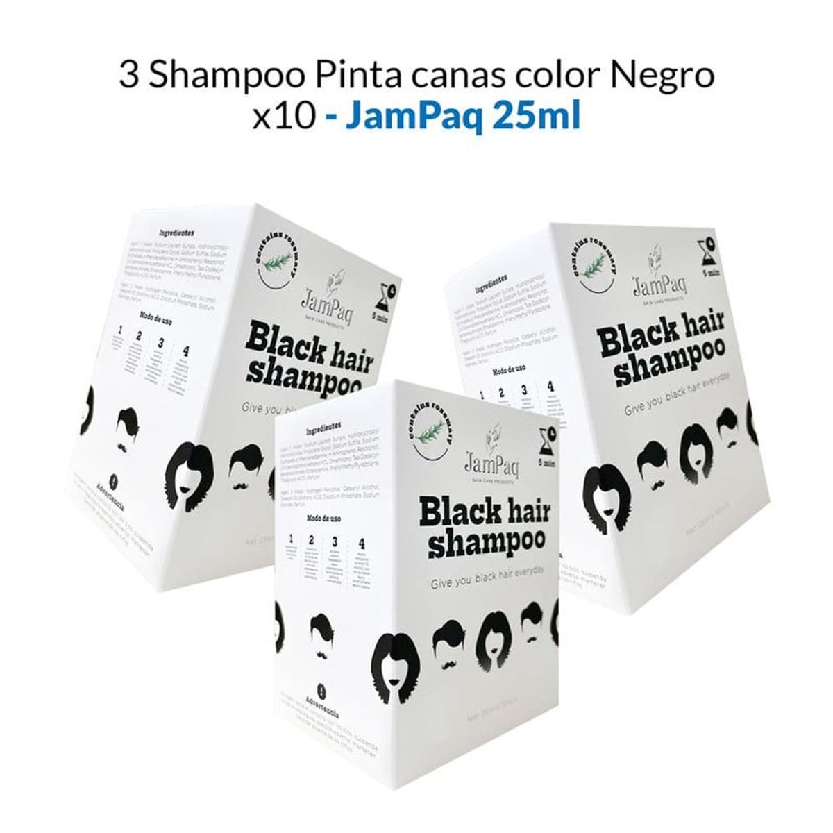 IMPORTADO MC - Shampoo Pinta Canas Negro X10 Jampaq 25ml 3 Unidades