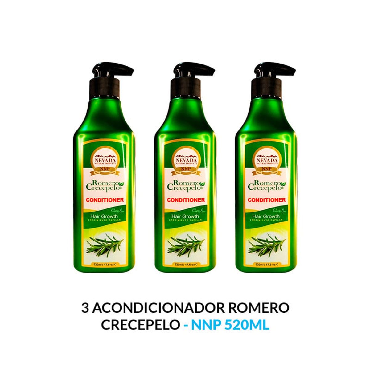 NEVADA NATURAL PRODUCTS - Acondicionador Romero Crecepelo Nevada 520ml 3 Unidades