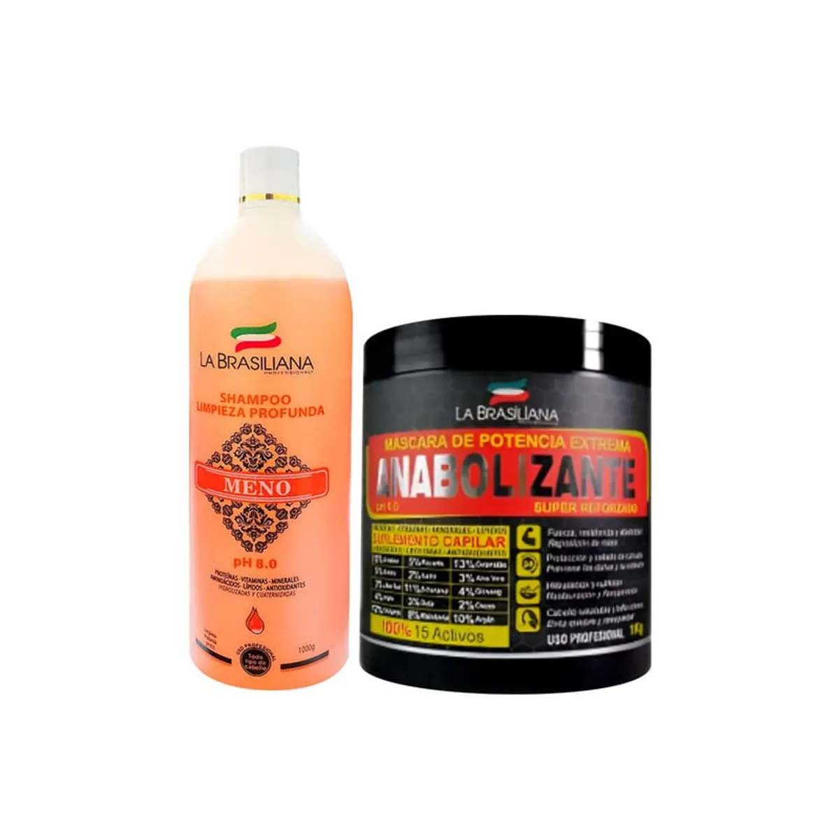 LA BRASILIANA - Shampoo Limpieza Profunda meno + Máscara Anabolizante La Brasiliana