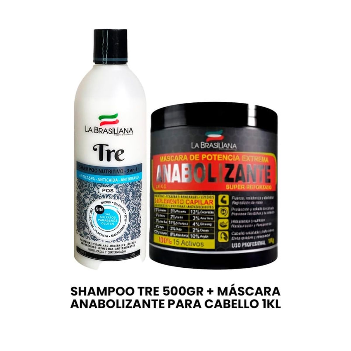 LA BRASILIANA - Shampoo Tre 500Gr + Máscara Anabolizante para cabello 1Kl