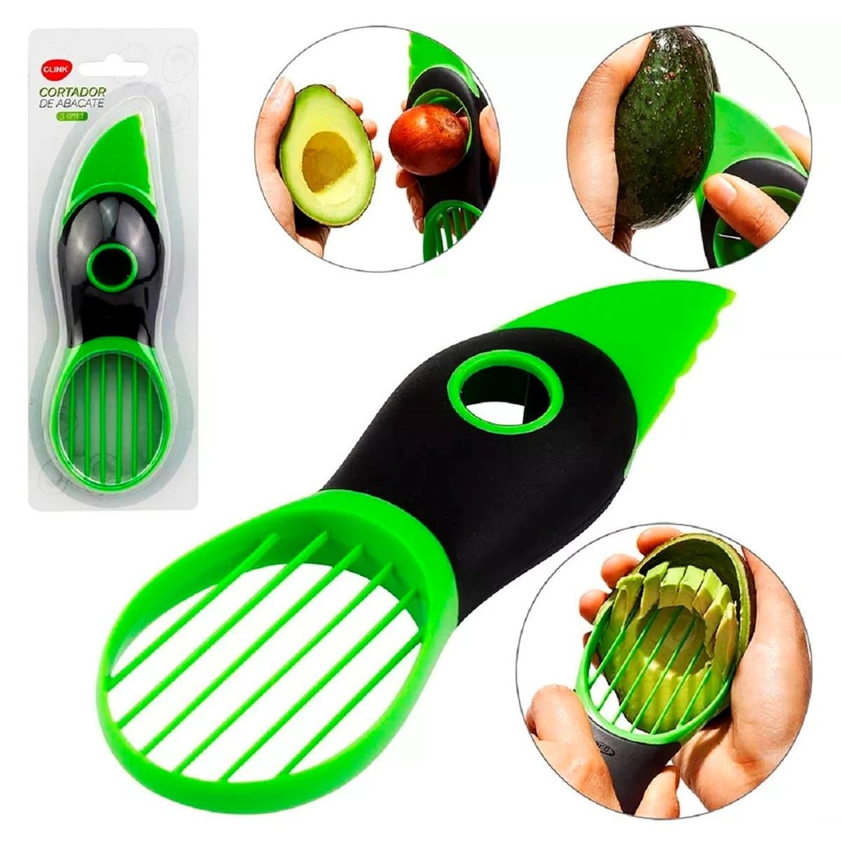 GENERICO - Pack de 2 rebanadores de palta 3 en 1