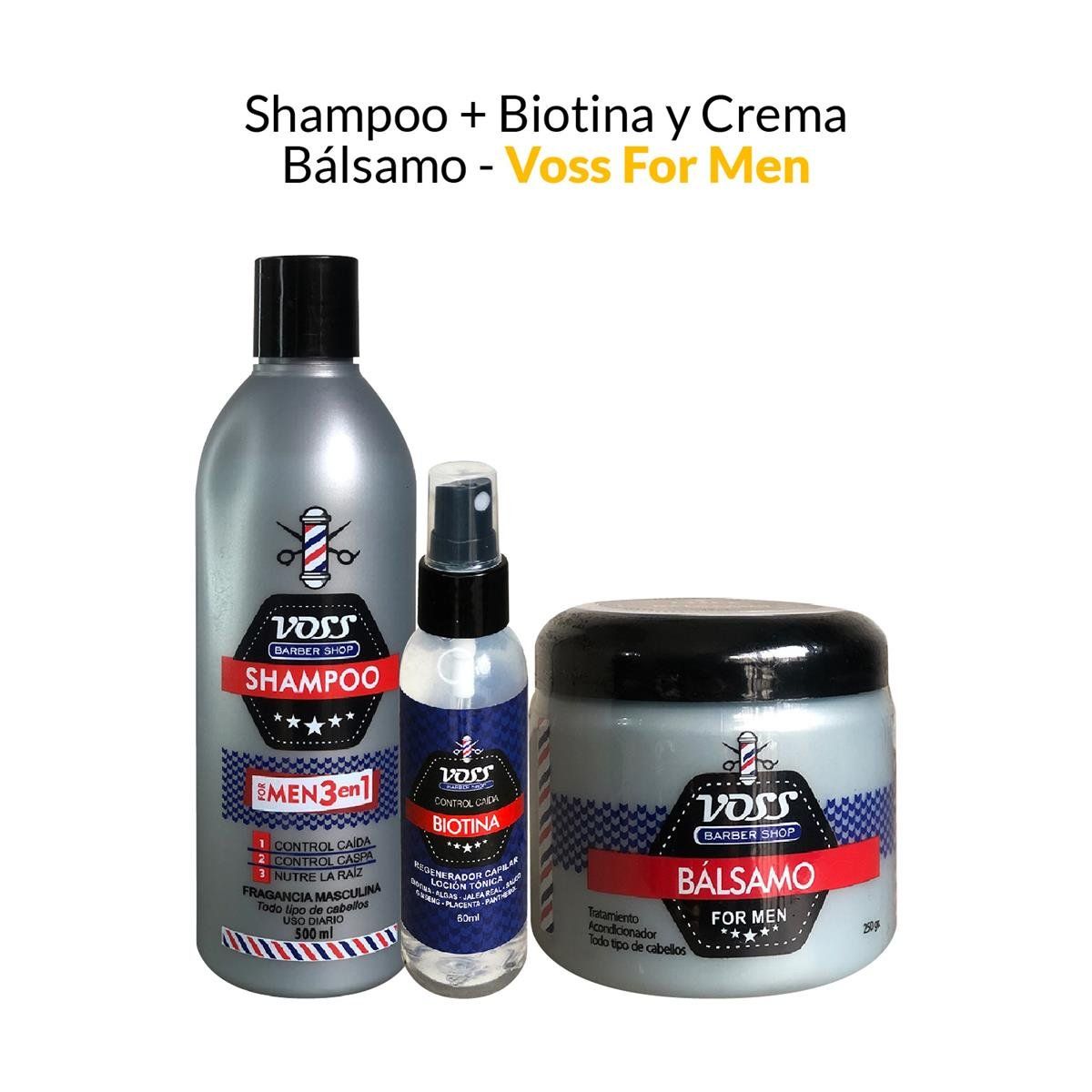 VOSS - Shampoo 500Gr + Biotina 60ml + Crema Bálsamo 250Gr Voss For Men
