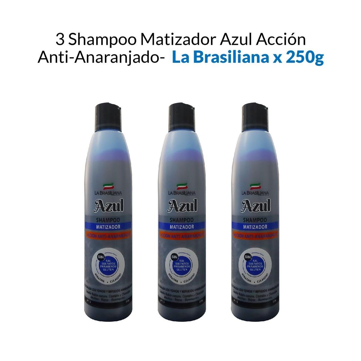 LA BRASILIANA - Shampoo Matizador Azul Acción AntiAnaranjado La Brasiliana 250Gr 3 Uni