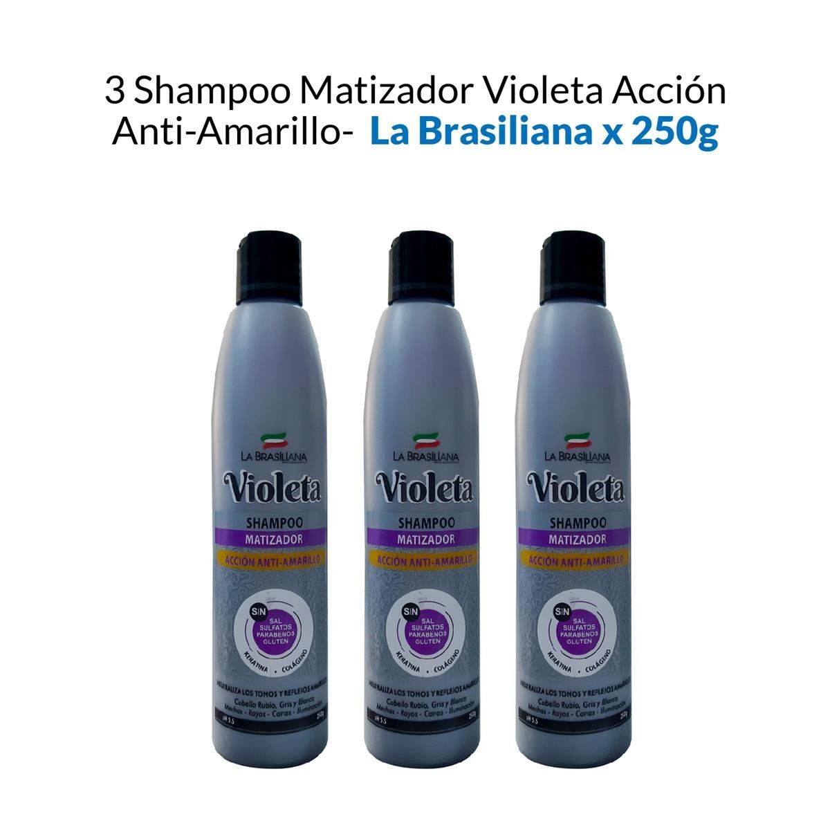 LA BRASILIANA - Shampoo Matizador Violeta Acción AntiAmarillo La Brasiliana 250G 3 Uni