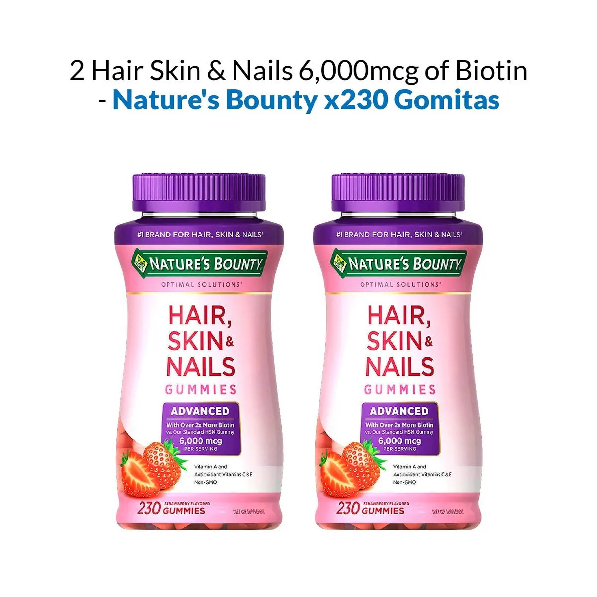 NATURES BOUNTY - Hair Skin & Nails 6000mcg of Biotin 230 Gomitas 2 Unidades