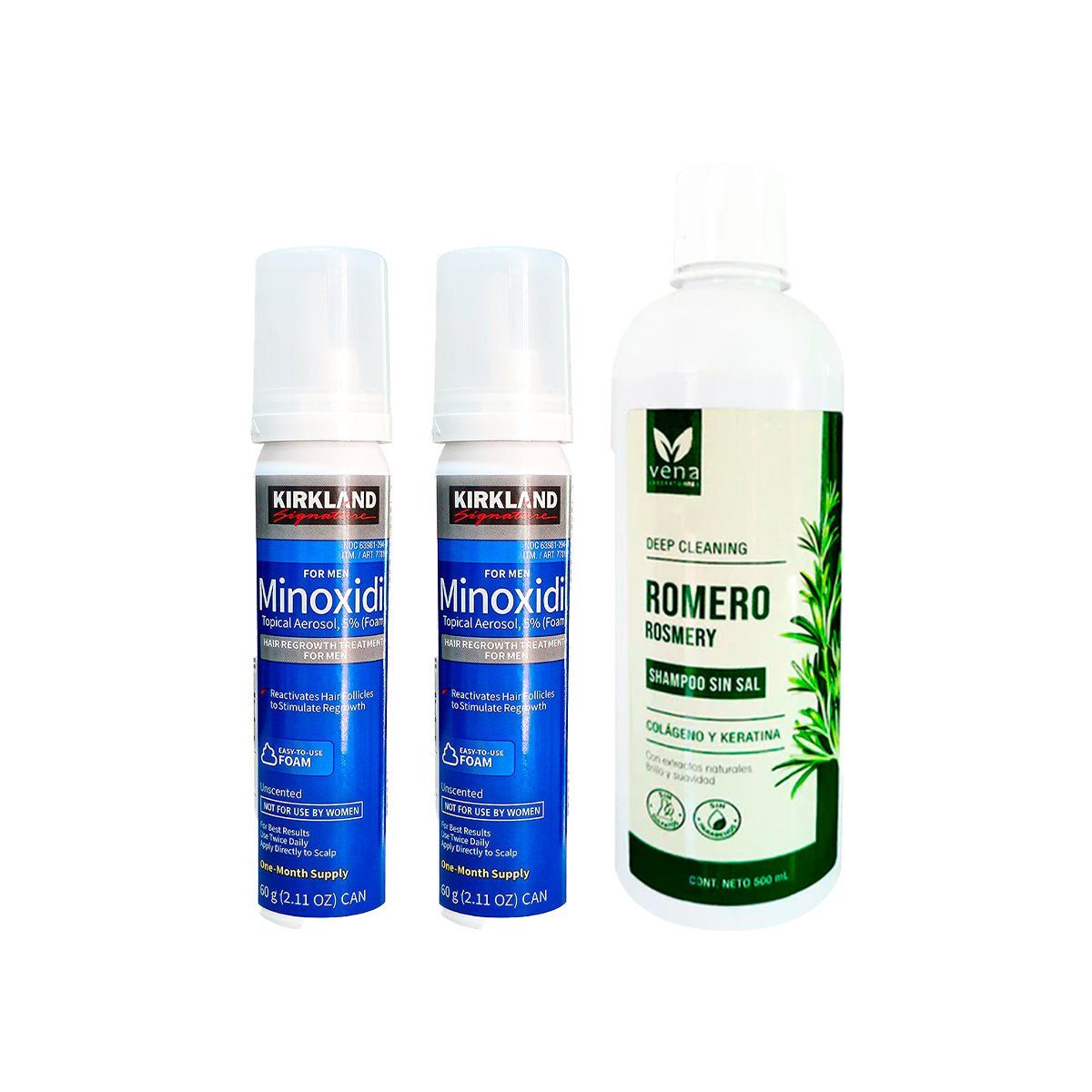 KIRKLAND - Minoxidil Espuma 2 Unidades + Shampoo Romero Vena 500ml