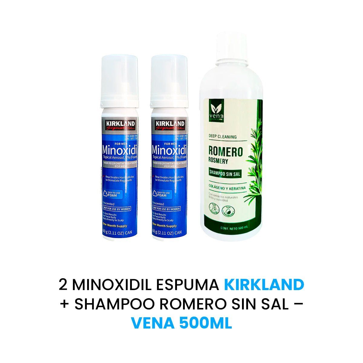 KIRKLAND - Minoxidil Espuma 2 Unidades + Shampoo Romero Vena 500ml