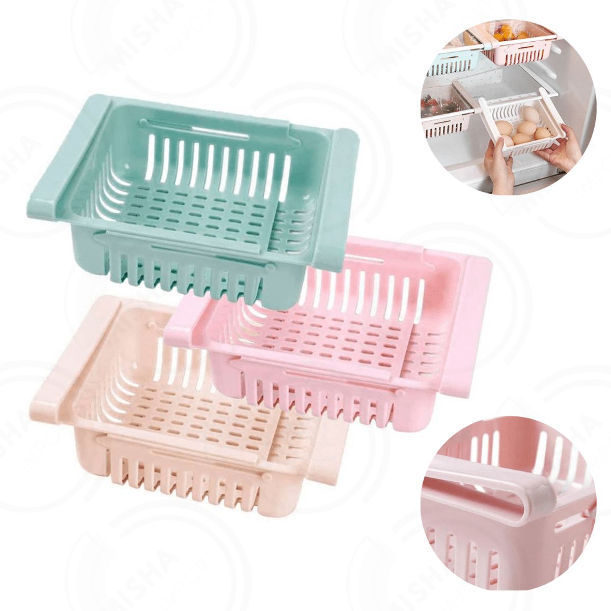 GENERICO - set de 4 Cesta organizadora retráctiles multiusos para refrigeradores