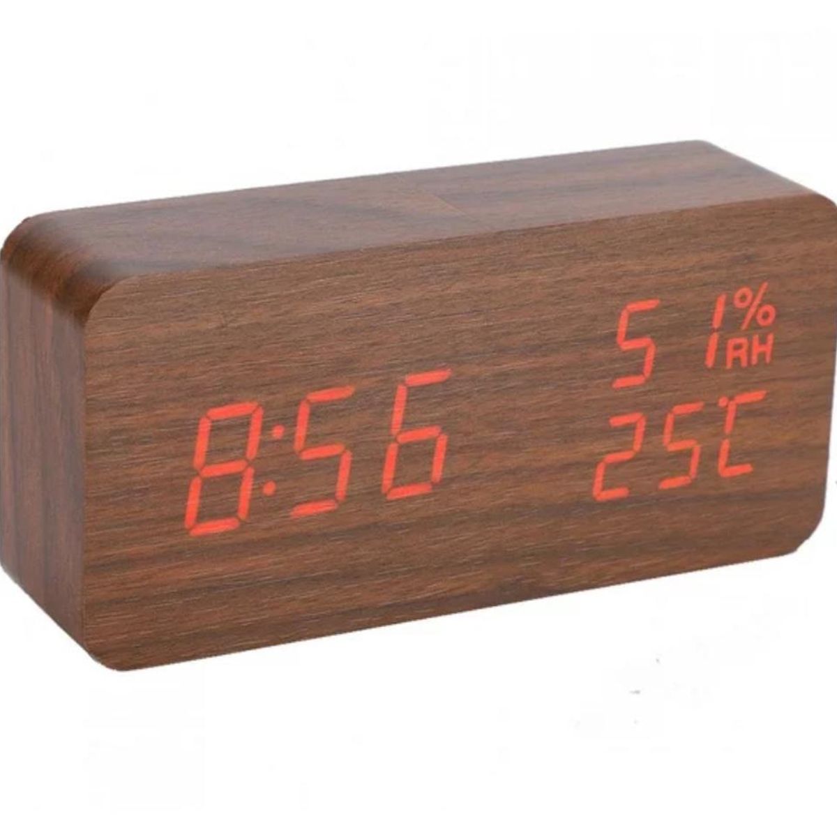 GENERICO - Reloj Digital Despertador de Madera con Control de Voz