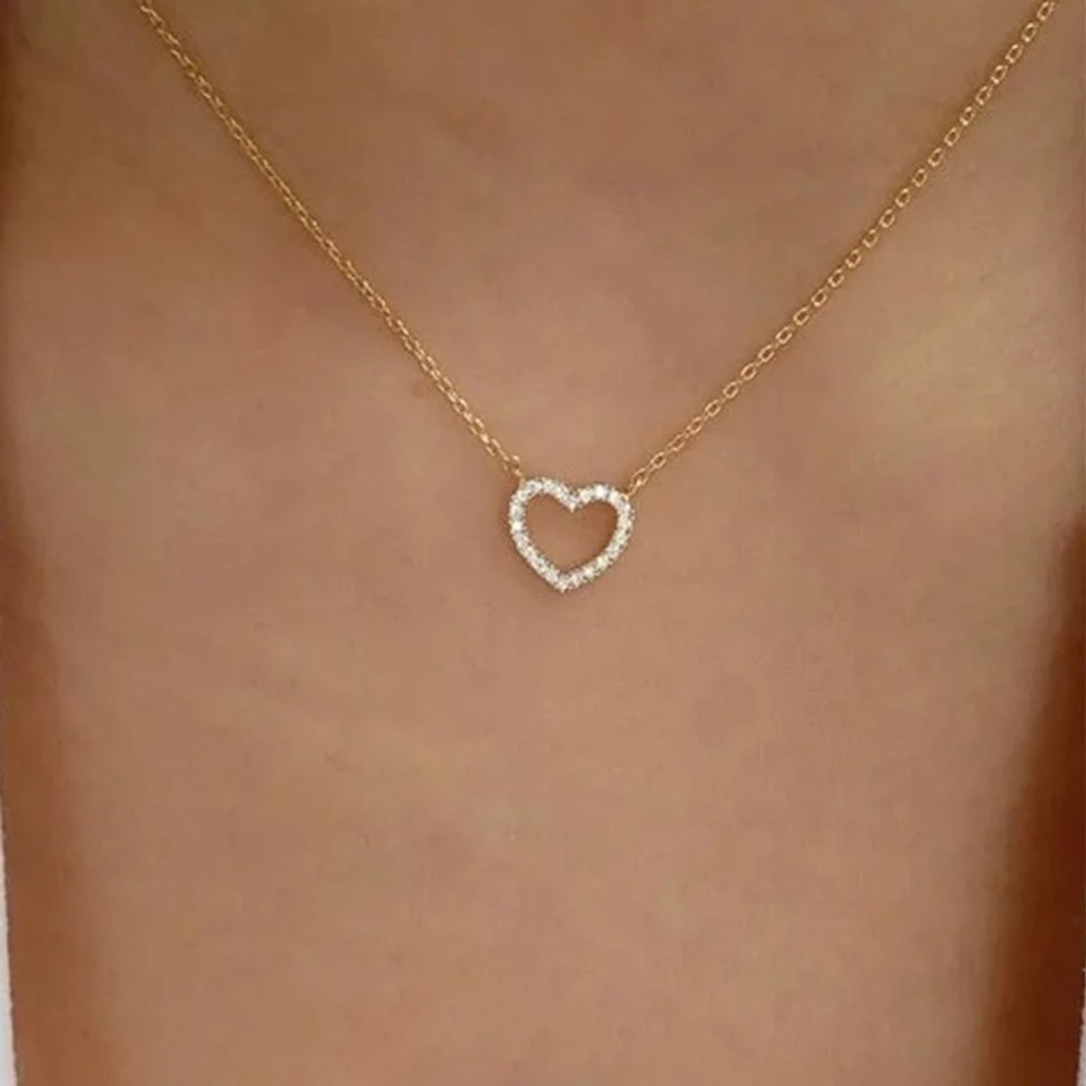 GENERICO - Collar con colgante de circón en forma de corazón para mujer-dorado