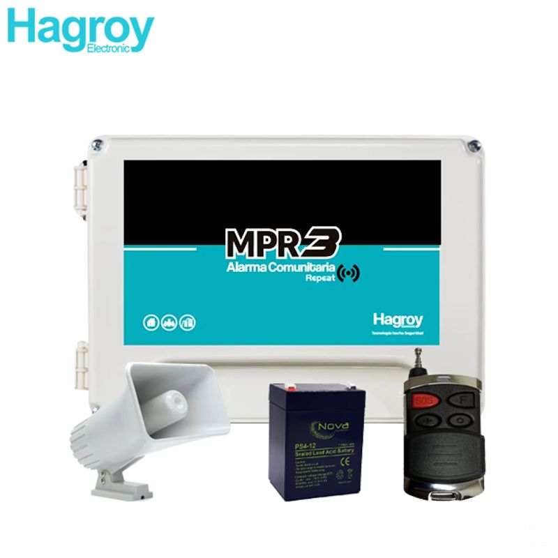 HAGROY - KIT ALARMA COMUNITARIA HAGROY HG-MPR3-REPEAT + BATERIA + SIRENA