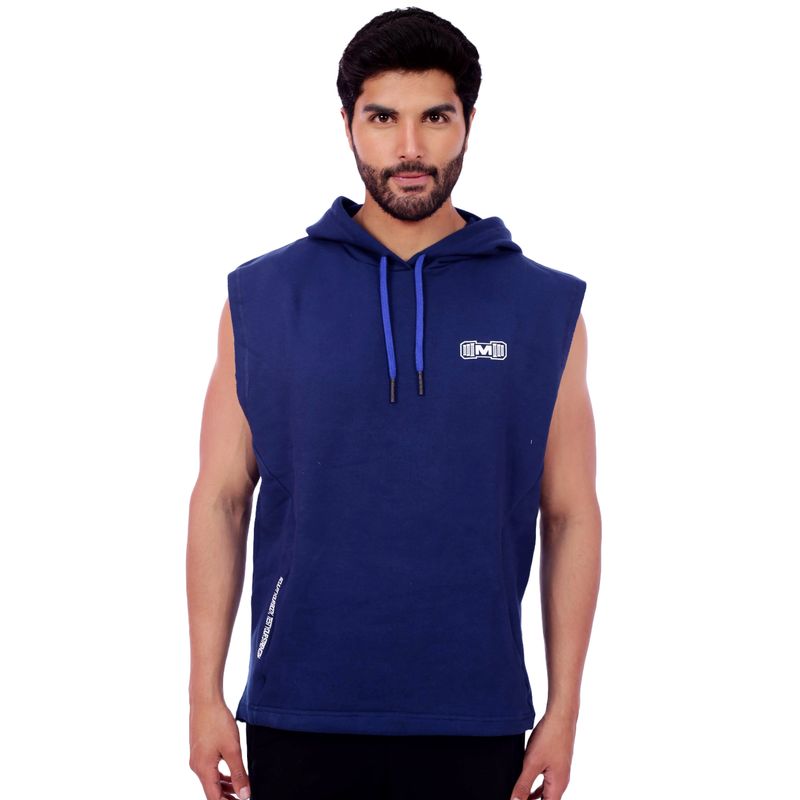 M MUSCLE MUSEUM - Polera Manga Cero Color Azul  Bosillo delantero con cierre