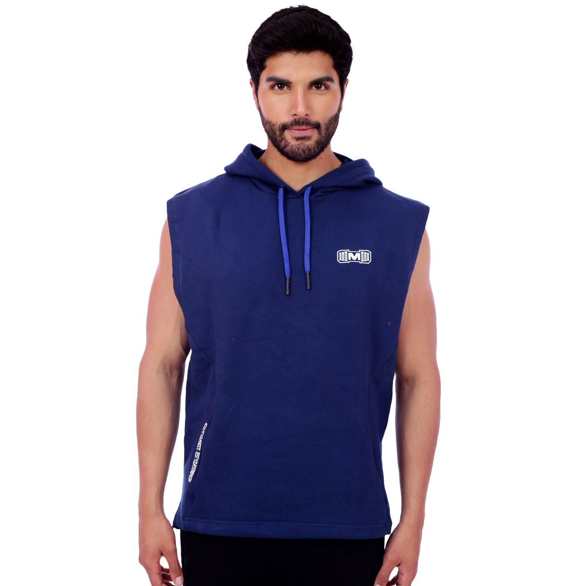 M MUSCLE MUSEUM - Polera Manga Cero Color Azul  Bosillo delantero con cierre