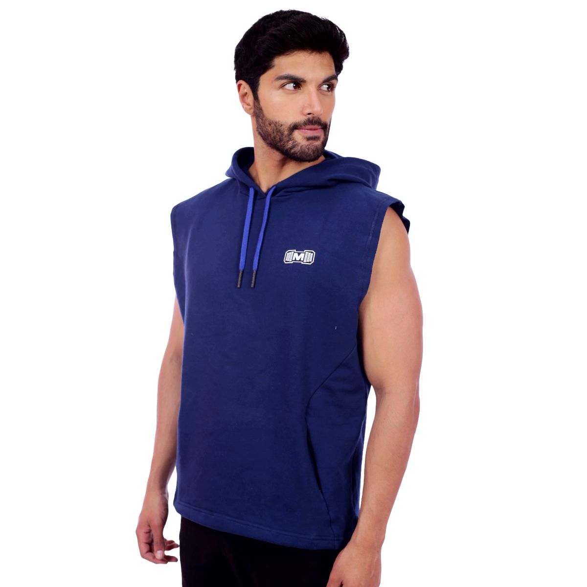 M MUSCLE MUSEUM - Polera Manga Cero Color Azul  Bosillo delantero con cierre