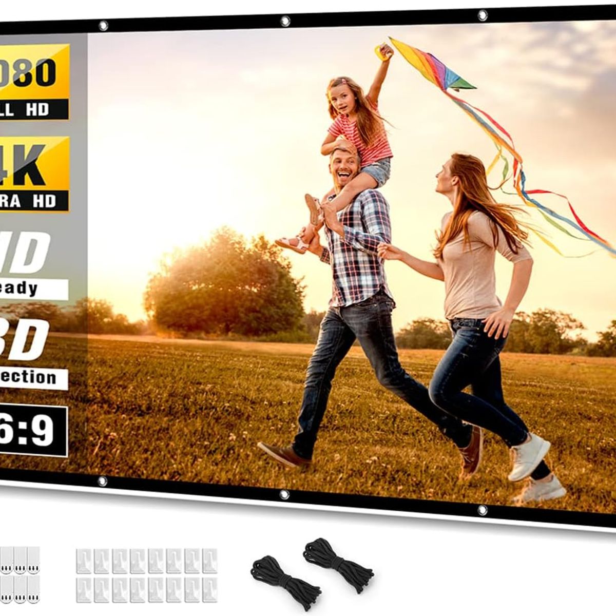 JPSYSTEMS - Ecran Pantalla Para Proyección Tela 120 Pulgadas Blanco + fijadores