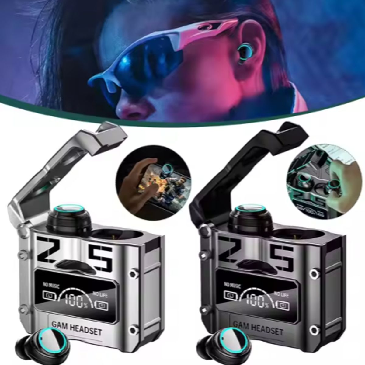 CLN TECH - Audífonos inalámbricos bluetooth M25 PLATA V53- IOS ANDROID