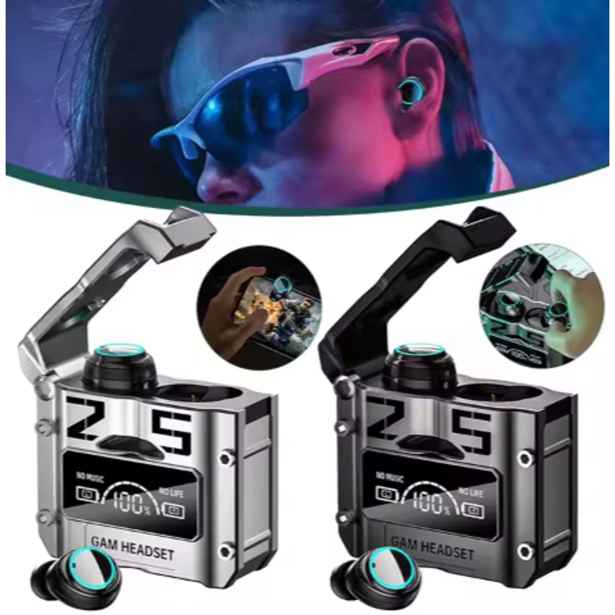 CLN TECH - Audífonos inalámbricos bluetooth M25 PLATA V53- IOS ANDROID