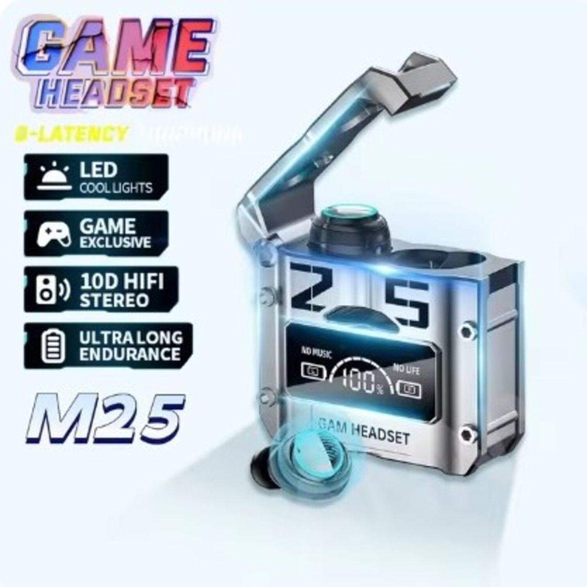 CLN TECH - Audífonos inalámbricos bluetooth M25 PLATA V53- IOS ANDROID