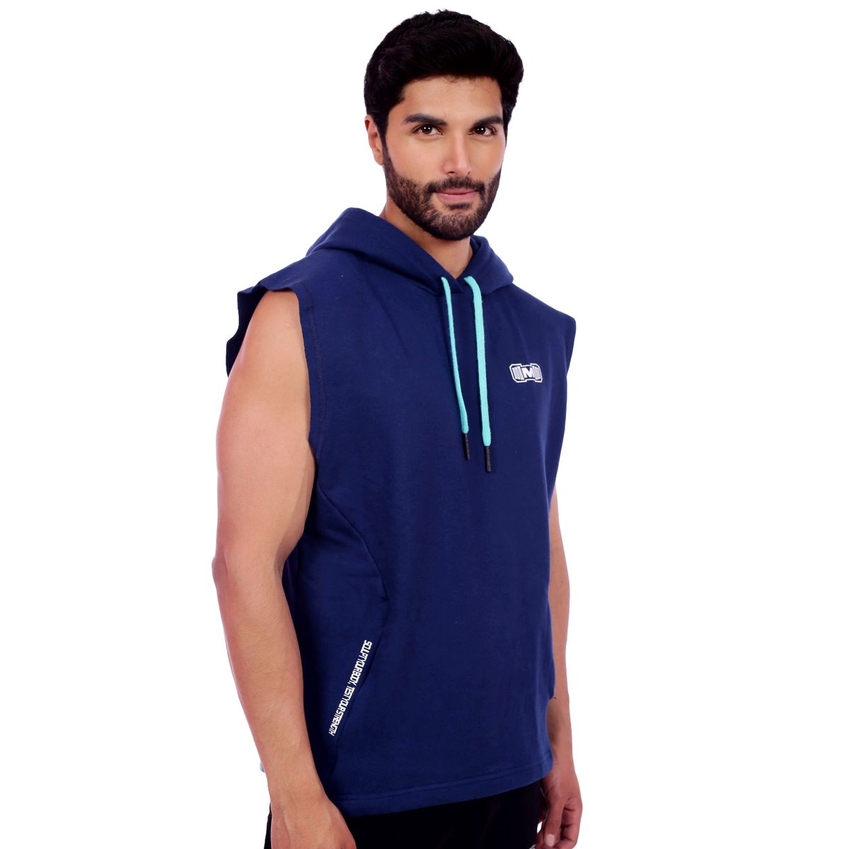 M MUSCLE MUSEUM - Polera Manga Cero Color Azul y Turquesa  Bolsillo delantero con cierre