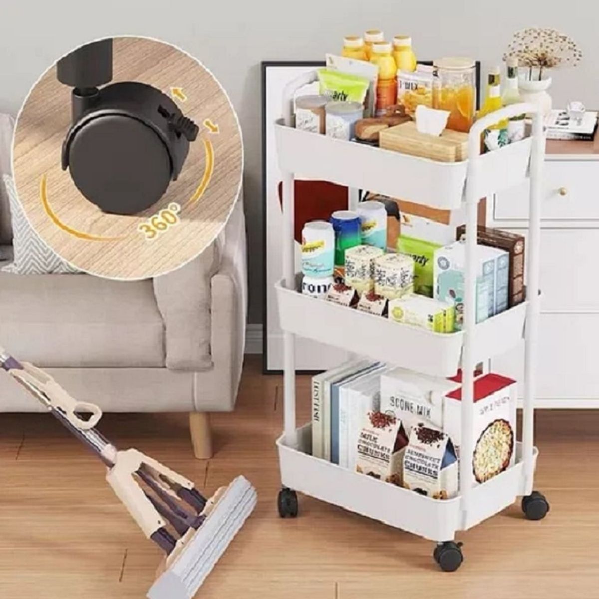 GENERICO - Carrito Organizador Multiusos 4 Niveles con Ruedas - Blanco