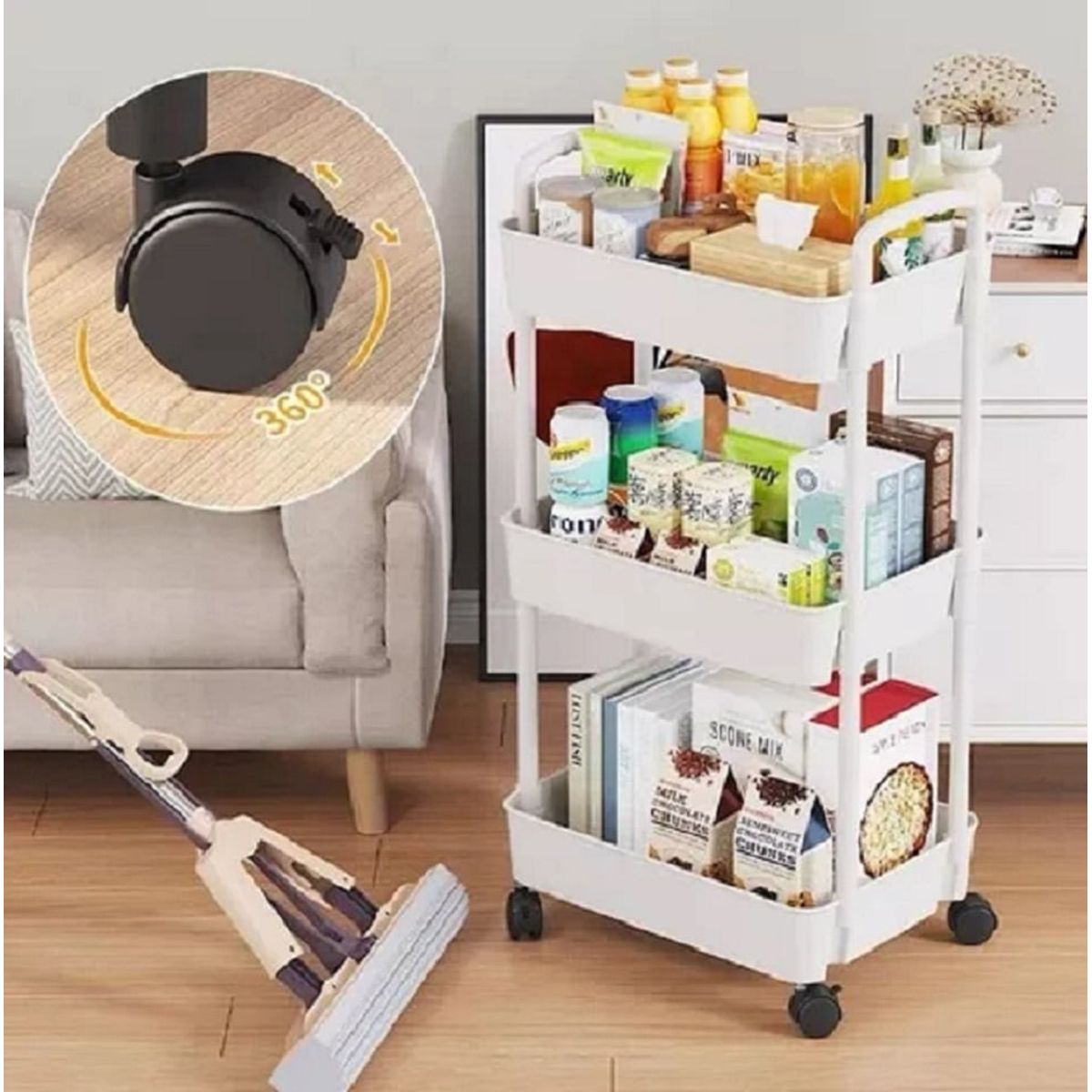 GENERICO - Carrito Organizador Multiusos 4 Niveles con Ruedas - Blanco