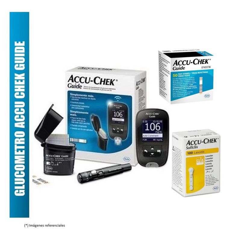 ACCU CHEK - TRIO ACCUCHEK GUIDE MEDIDOR DE GLUCOSA, 60 TIRAS Y 100 LANCETAS