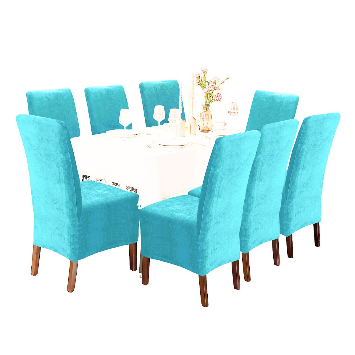 SALA FABULOSA - Funda de silla terciopelo 8 piezas Turquesa Sala fabulosa