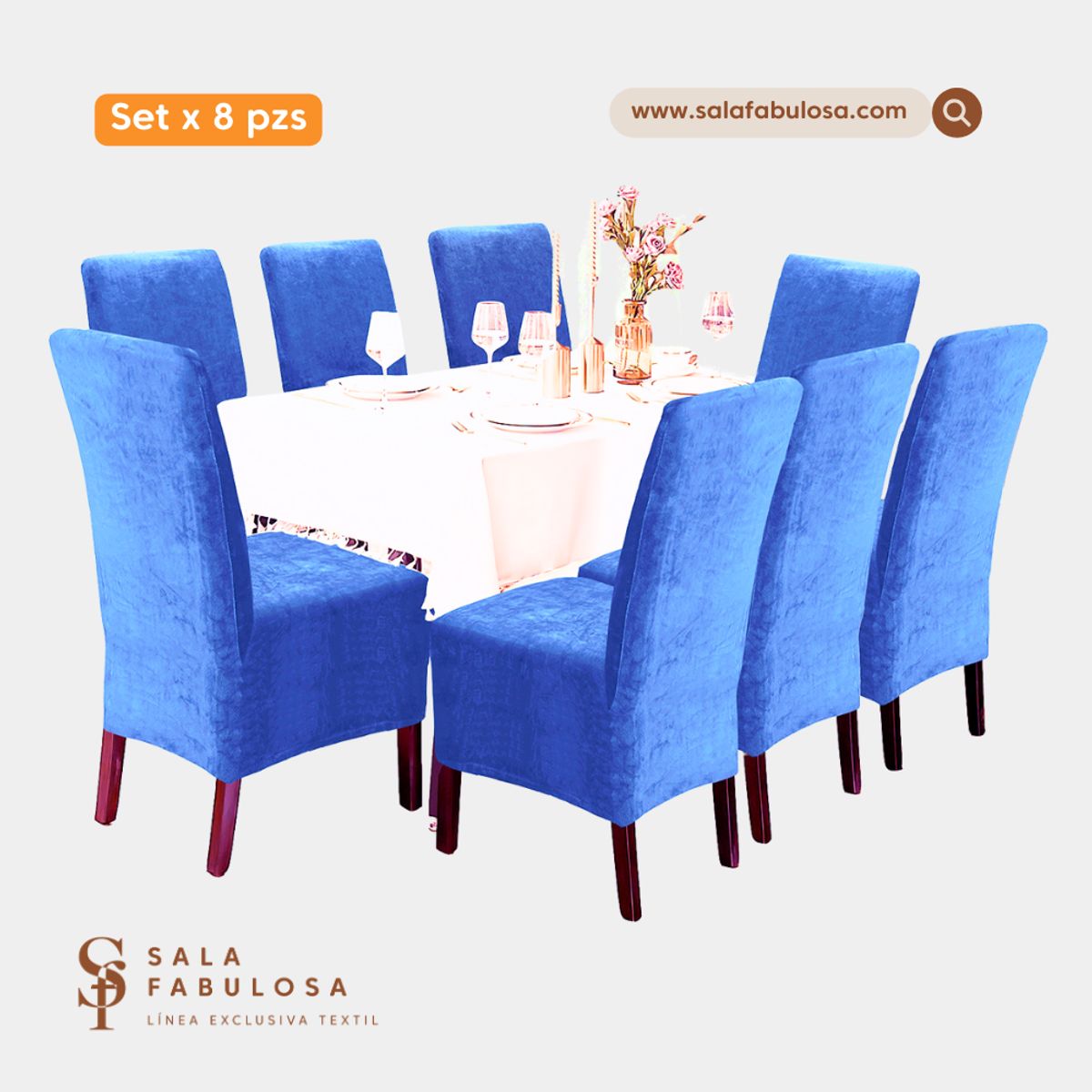 SALA FABULOSA - Funda de silla terciopelo 8 piezas Azul eléctrico Sala fabulosa