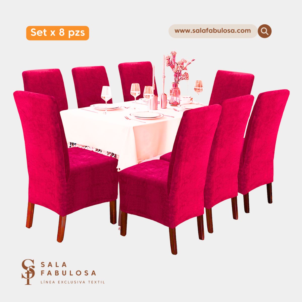 SALA FABULOSA - Funda de silla terciopelo 8 piezas ROJO Sala fabulosa