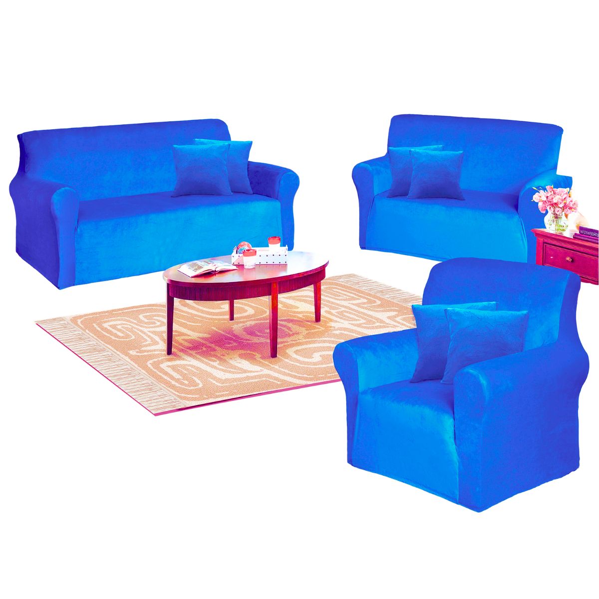 SALA FABULOSA - Funda de mueble terciopelo 3-2-1 Azul eléctrico Sala fabulosa