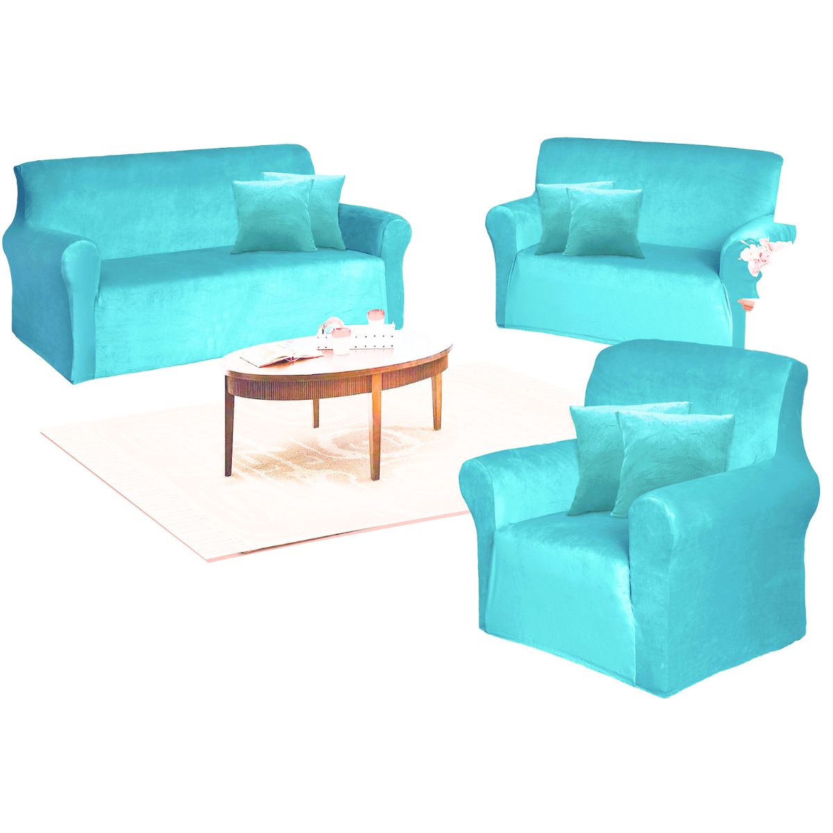 SALA FABULOSA - Funda de mueble terciopelo 3-2-1 Turquesa Sala fabulosa