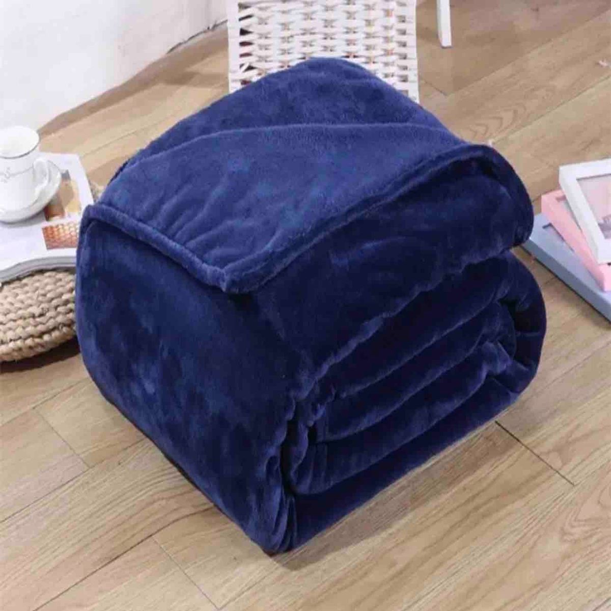 GENERICO - COLCHA 2 PLAZAS DE PELUCHE PELO CORTO AZUL MARINO