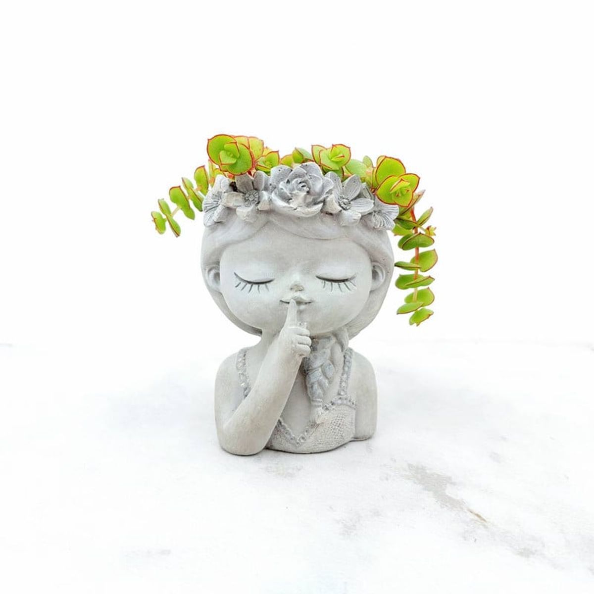 CONKRETE - Maceta de Cemento Sofía Soñadora + Planta Suculenta modelo aleatorio